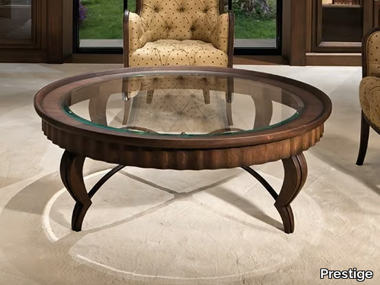 GRAN DUCA - Round wood and glass coffee table for living room _ Prestige