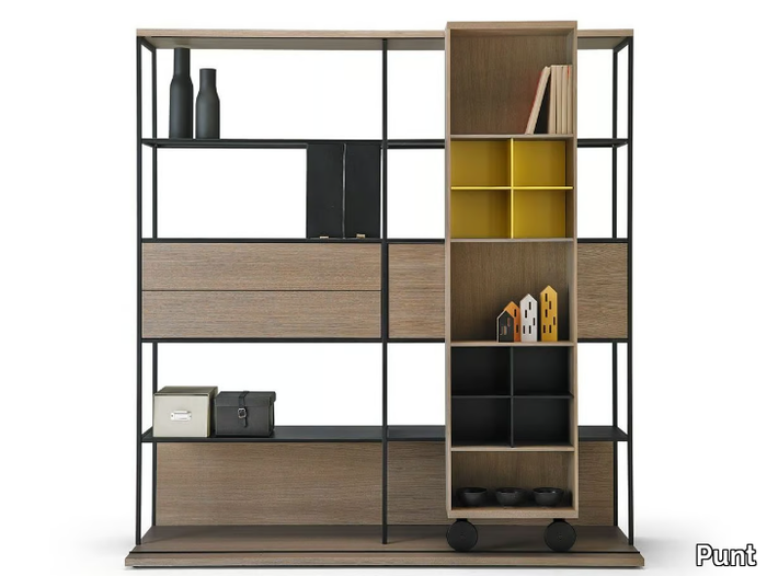 LITERATURA OPEN - Open wooden bookcase with casters _ Punt