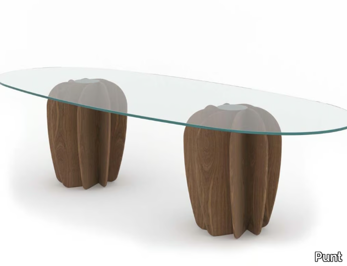 CORAL - Oval wood and glass dining table _ Punt