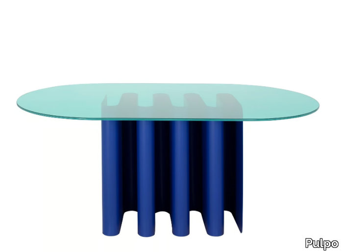 TAVOLO2 - Oval glass and aluminium dining table _ Pulpo