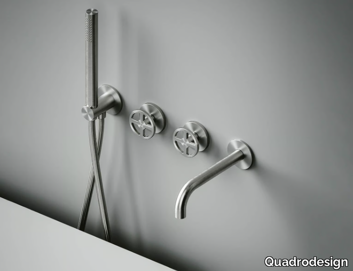 VALVOLA02 20 69 - Hydroprogressive stainless steel bathtub set with hand shower _ Quadrodesign