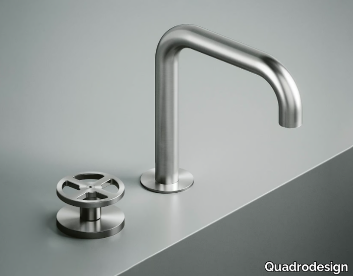 VALVOLA02 20 31 - Hydroprogressive stainless steel washbasin mixer with adjustable spout _ Quadrodesign