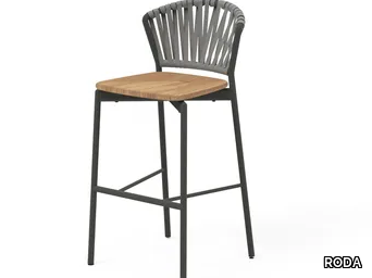 PIPER 150 - High stool in aluminum and teak with footrest _ RODA