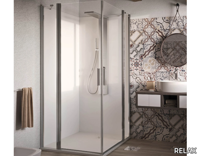 LIGHT PA + PA - Corner glass and aluminium shower cabin with hinged door _ RELAX