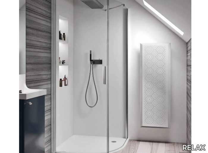 LIGHT RF - Semicircular glass and aluminium shower cabin with hinged door _ RELAX