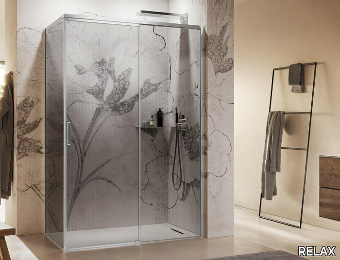 INFINITO SF+F - Corner tempered glass shower cabin with sliding door _ RELAX