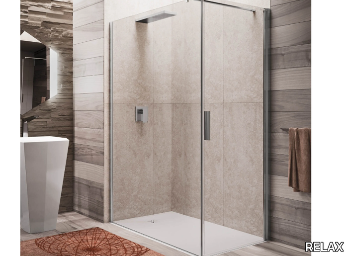 WALL A+AB - Corner glass shower cabin with hinged door _ RELAX