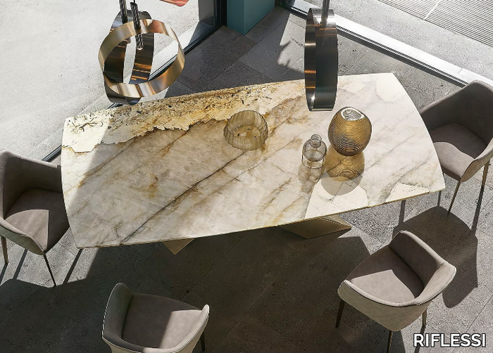 LIVING - Fixed table with natural stone top _ RIFLESSI