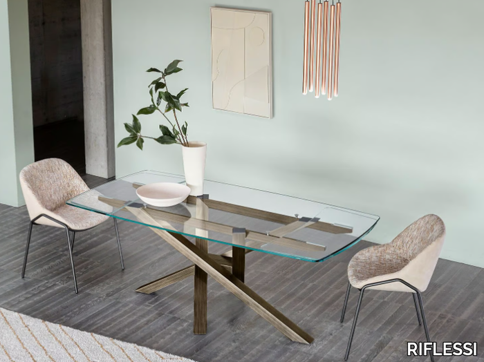 SHANGAI - Fixed and extending table with glass top _ RIFLESSI