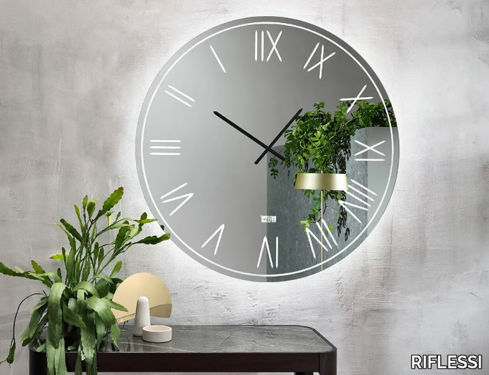 TAORMINA - Round wall clock in mirrored crystal and LED lighting _ RIFLESSI