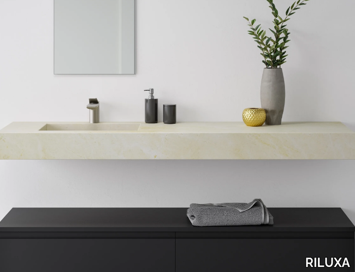 CREMA MARFIL - Wall-mounted single washbasin with integrated countertop _ RILUXA