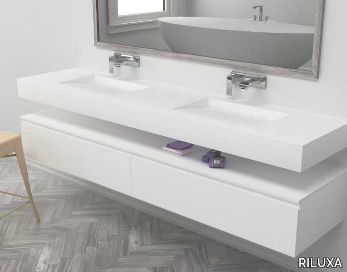 TENNESSEE - Wall-mounted double rectangular Corian® washbasin _ RILUXA