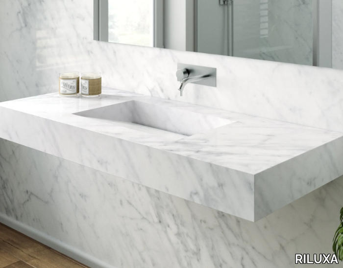 CARRARA C1 - Single Carrara marble washbasin with integrated countertop _ RILUXA