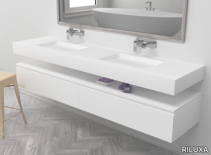 ALABAMA - Wall-mounted double rectangular Corian® washbasin _ RILUXA