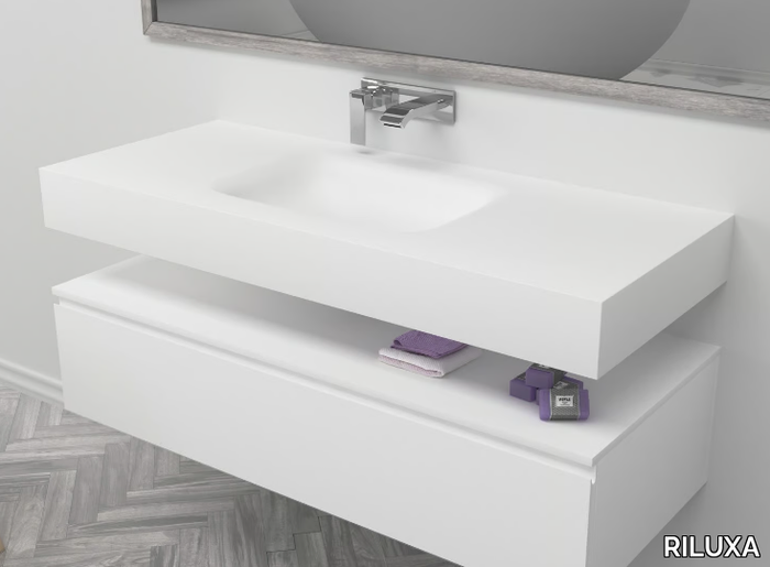 NEVADA - Wall-mounted single rectangular Corian® washbasin _ RILUXA