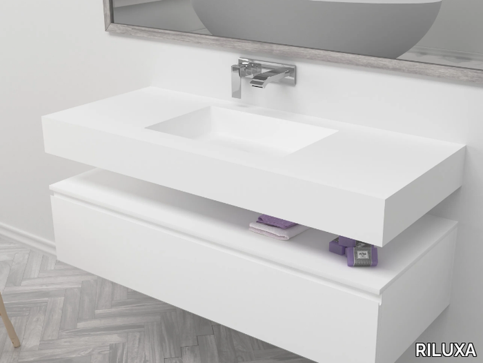 SQUARE - Wall-mounted single rectangular Corian® washbasin _ RILUXA