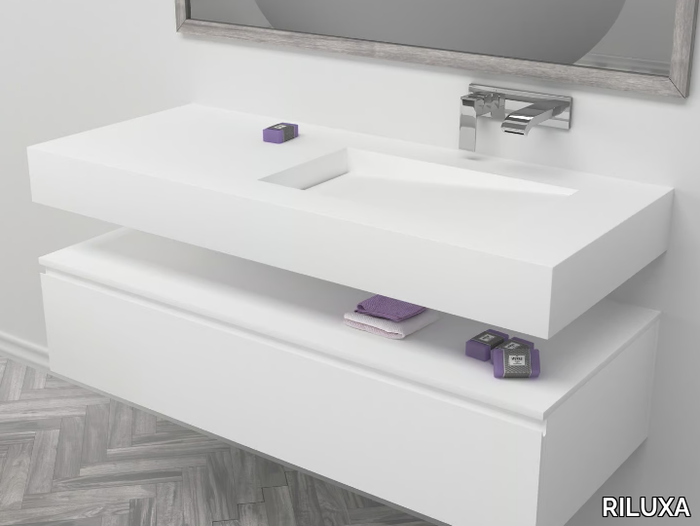 CANADA - Wall-mounted single rectangular Corian® washbasin _ RILUXA