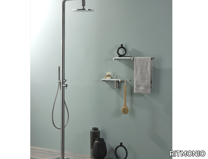 DIAMETRO35 INOX - Floor standing stainless steel shower panel with hand shower _ RITMONIO