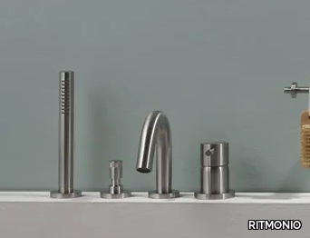 DIAMETRO35 INOX - Single handle stainless steel bathtub tap with hand shower _ RITMONIO