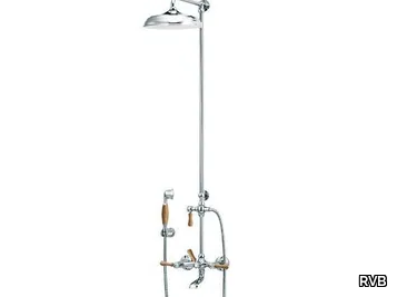 1935 WOOD - Wall-mounted brass shower panel with overhead shower _ RVB