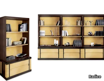 METROPOLIS - Open wooden and leather bookcase with drawers _ Radice