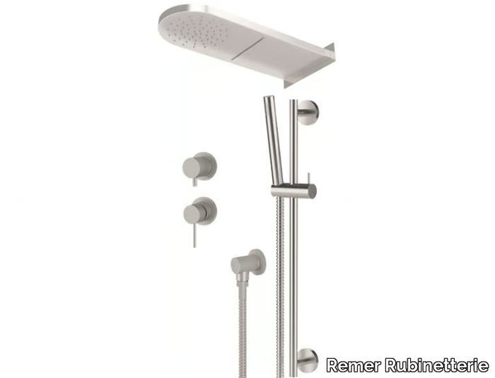 X STYLE INOX - Stainless steel shower set with overhead shower _ Remer Rubinetterie