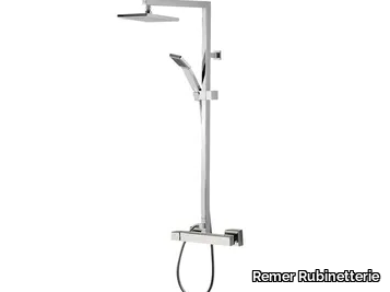 QUBIKA - Wall-mounted shower column with hand shower with overhead shower _ Remer Rubinetterie