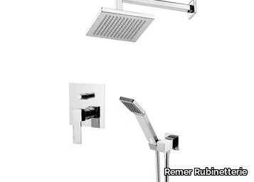 QUBIKA - Chromed brass shower mixer with overhead shower _ Remer Rubinetterie