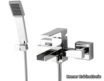 QUBIKA CASCATA - Wall-mounted bathtub mixer with hand shower _ Remer Rubinetterie