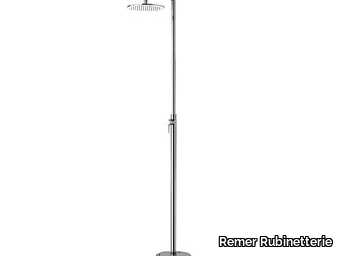 MINIMAL - Floor standing chromed brass shower panel with overhead shower _ Remer Rubinetterie