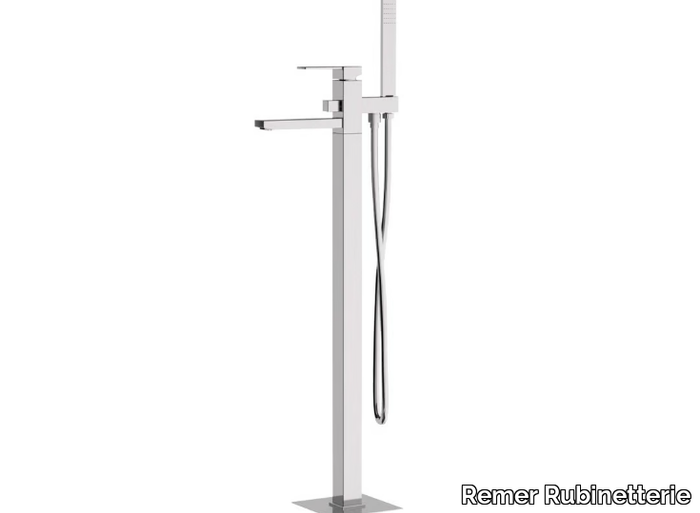 QUBIKA - Floor standing bathtub mixer with hand shower _ Remer Rubinetterie