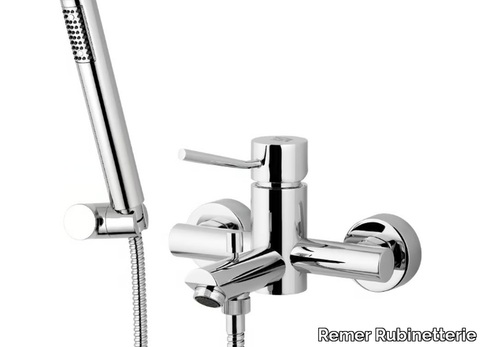 MINIMAL - Wall-mounted bathtub mixer with hand shower _ Remer Rubinetterie