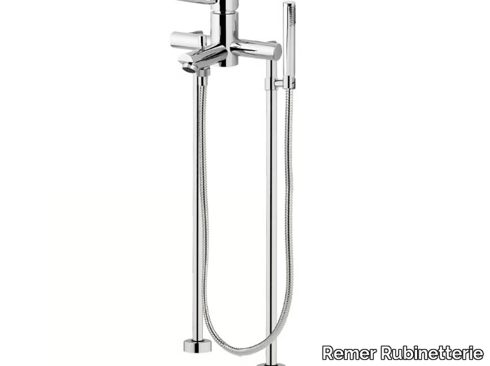 MINIMAL - Floor standing single handle bathtub mixer with hand shower _ Remer Rubinetterie