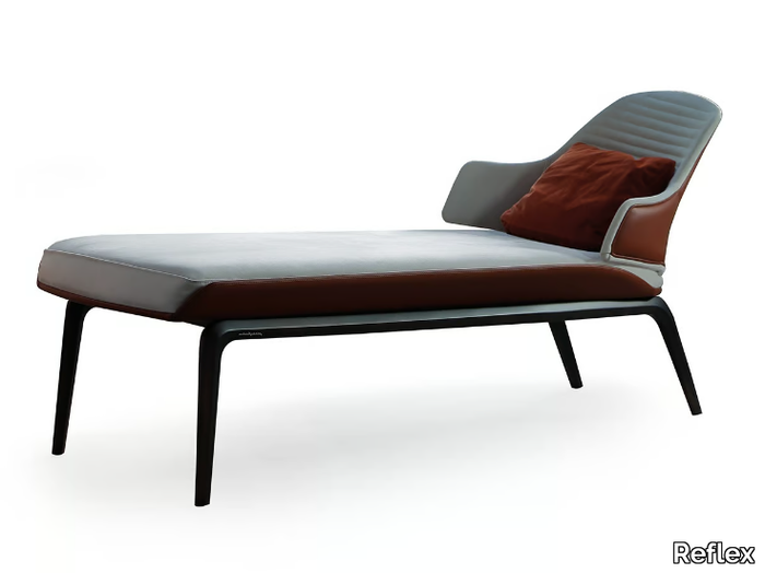 VELA - Upholstered leather chaise longue _ Reflex