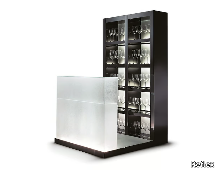 AVANTGARDE - Wood and glass bar cabinet with integrated lighting _ Reflex