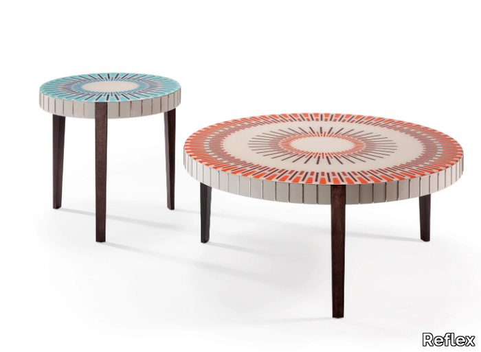 SUN 40 - Round wood and glass coffee table _ Reflex