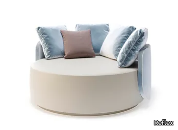 HUG - Upholstered round leather pouf _ Reflex