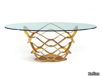 NEOLITICO - Round glass and iron dining table _ Reflex