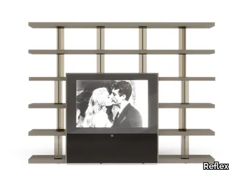 TANGO T ANTA TV - Open wood and glass bookcase with TV stand _ Reflex