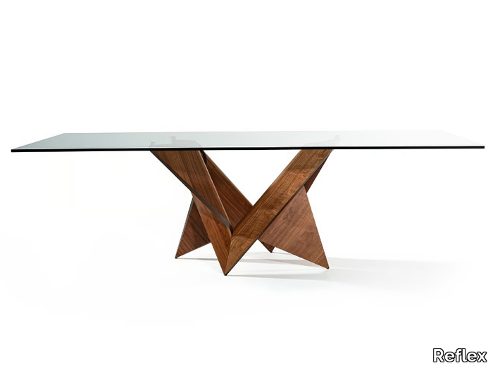 MATHEMATIQUE - Rectangular wood and glass dining table _ Reflex