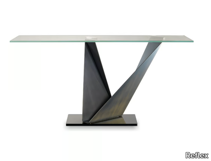 PRISMA STEEL - Rectangular glass console table _ Reflex