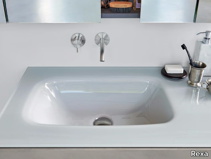 GLASS - Glass washbasin with integrated countertop _ Rexa