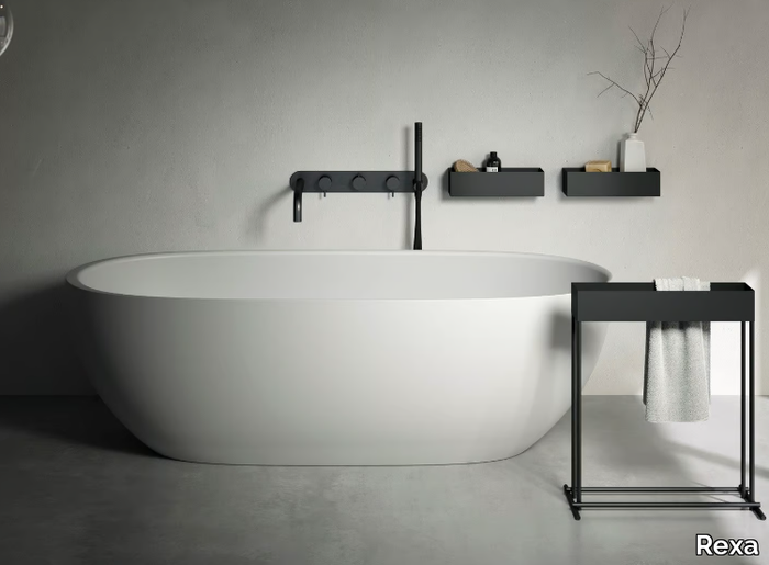 HOLE - Freestanding oval Korakril™ Ice White bathtub _ Rexa