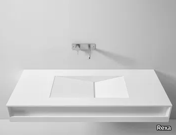 D_TAGLIO - Wall-mounted Corian® washbasin with towel rail _ Rexa