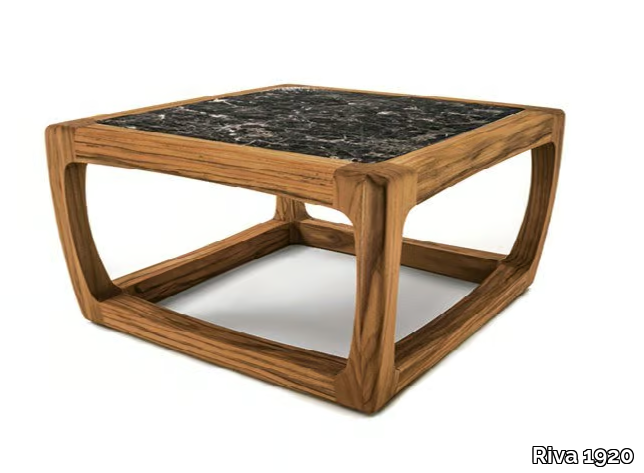 BUNGALOW SIDE TABLE - Square teak garden side table with marble top _ Riva 1920