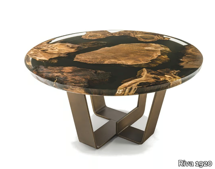 KOHI KAURI - Low round coffee table with wood and resin top _ Riva 1920