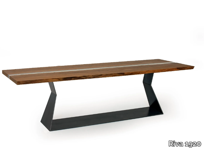 BEDROCK PLANK C RESIN - Table with base in iron base and top in solid wood and resin _ Riva 1920