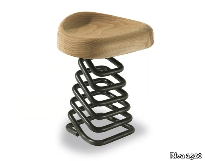 MOLLA - Low solid ceda rwood stool with iron base _ Riva 1920