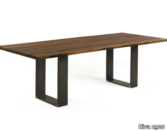 NEWTON NATURAL SIDES - Rectangular table with solid wood top and iron base _ Riva 1920