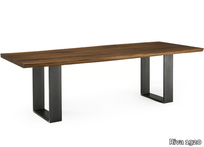 NEWTON PLANK - Rectangular table with solid wood top and iron base _ Riva 1920